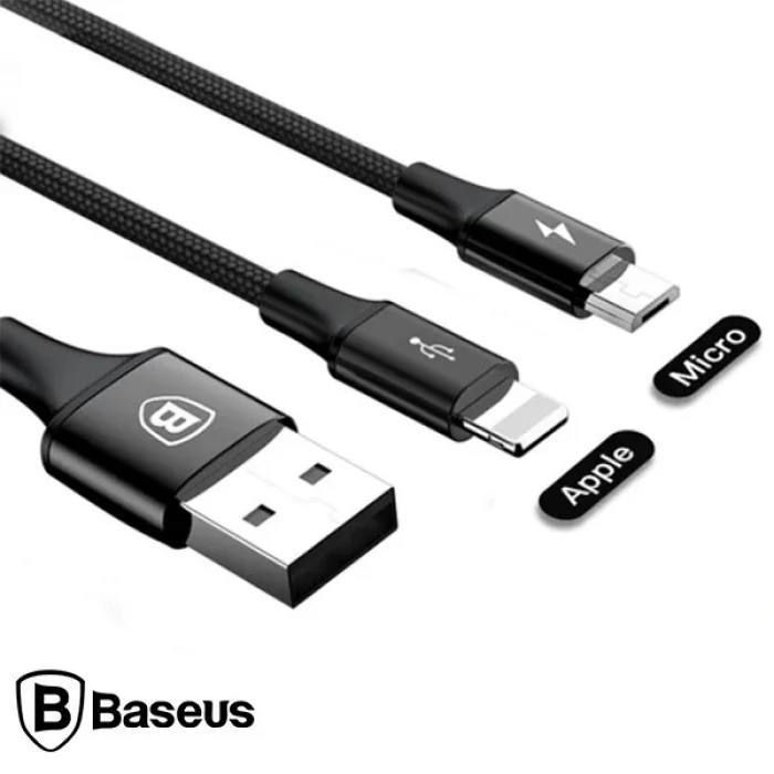 Baseus Rapid Series 2in1 İphone+ Micro Usb 3.0A Usb Kablo Şarj 120cm-(5775)