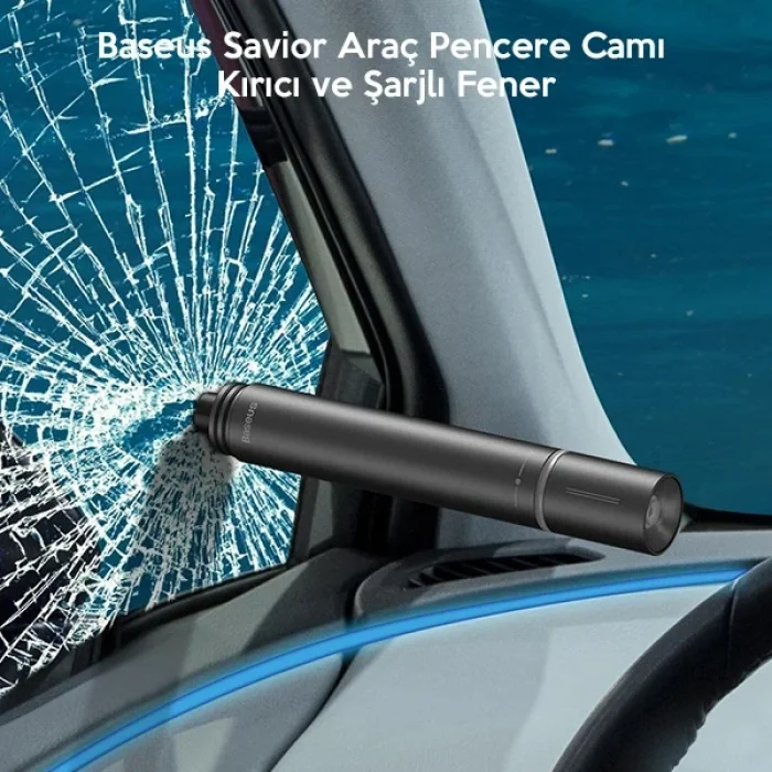 Baseus Savior Araç Pencere Camı Kırıcı ve Şarjlı Fener/Emergency Light-(5775)