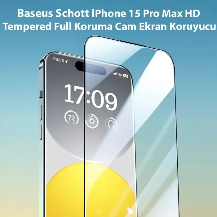 Baseus Schott iPhone 15 Pro Max HD Tempered Full Koruma Cam Ekran Koruyucu-(5775)