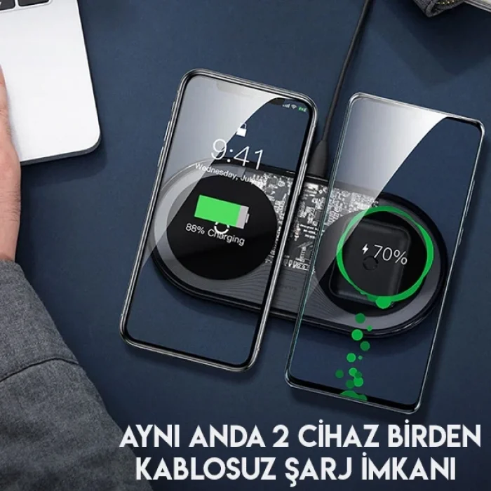 Baseus Simple 2in1 Kablosuz Wireless Şarj 18W iPhones+iPods-(5775)
