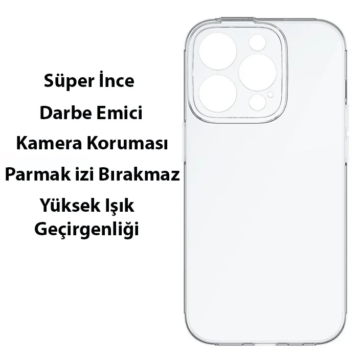 Baseus Simple Case iPhone 14 Pro 6.1 Kamera Korumalı İnce Silikon Şeffaf Kılıf-(5775)