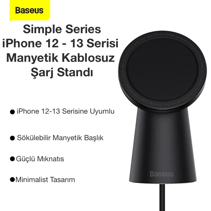 Baseus Simple iPhone 15-14 -13-12 Serisi Manyetik Kablosuz Şarj Standı-(5775)