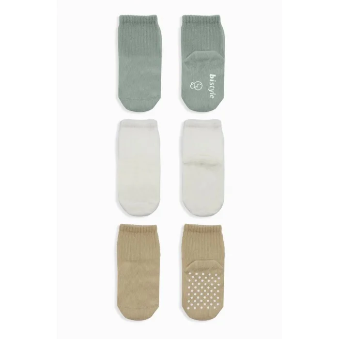Basic Kaymaz Penye Soket Çorap 3Lü BS10107 Nil Ekru Bej