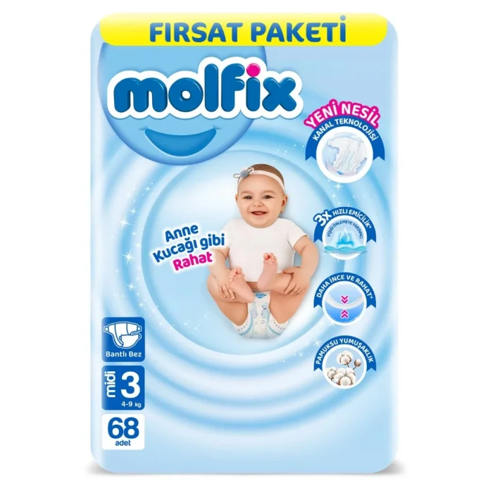 Bebek Bezi Fırsat Paketi 3 Beden 4-9 Kg 68 Adet