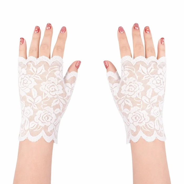 Beyaz Dantel Parmaksız Kısa Eldiven