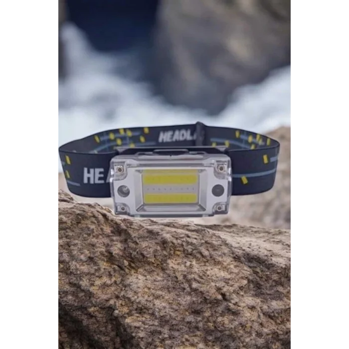 Beyaz Led Işık Sensörlü Kafa Lambası Lityum Batarya Led El Fenerli Şarjlı