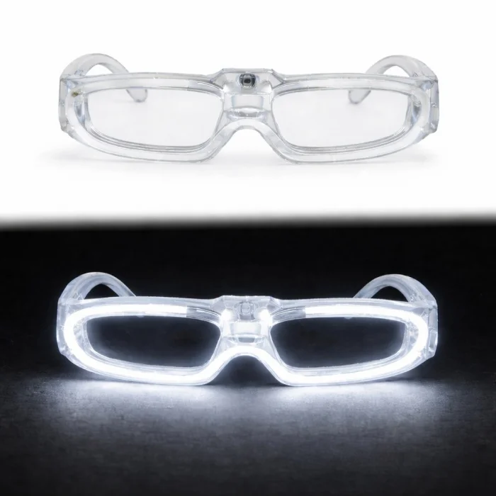 Beyaz LED Işıklı Parti Gözlüğü 3 Modlu – Gece Eğlence Gözlüğü