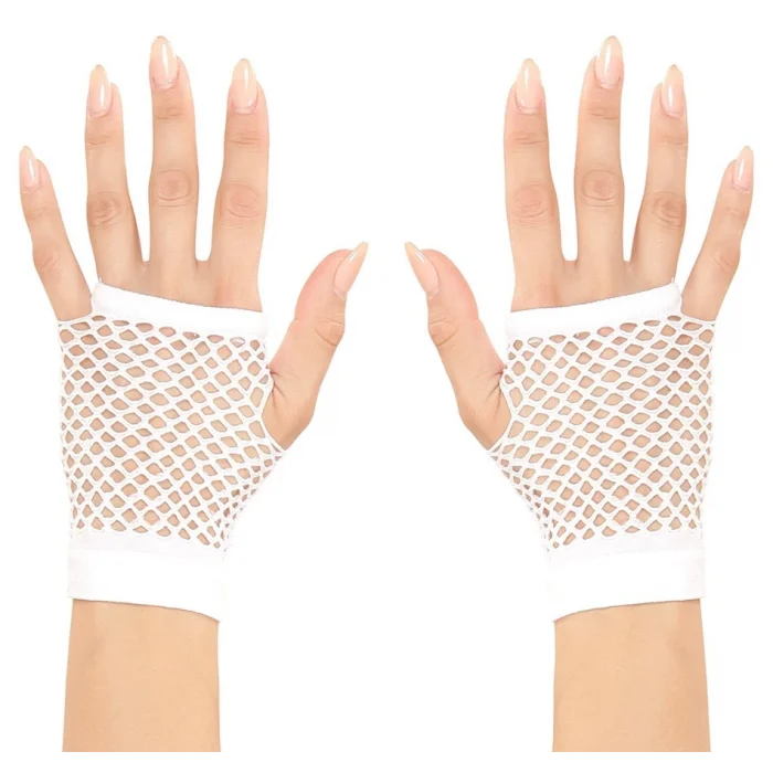 Beyaz Renk Kısa Boy Fileli Örgü Eldiven