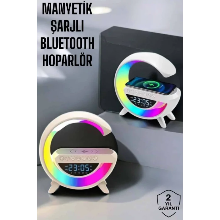 Bluetooth Hoparlör 15W Kablosuz Hızlı Şarj LED Gece Lambası