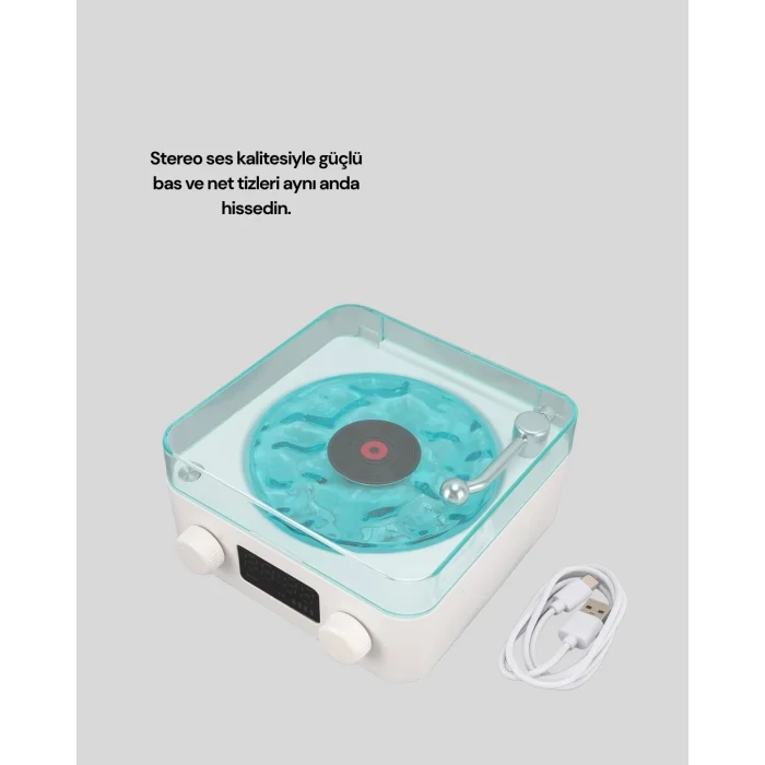 Bluetooth Hoparlör – 3-ü-1 Saatli Gece Lambası ve Vintage Tasarım