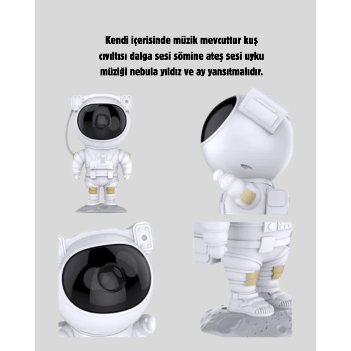 Bluetooth Müzikli Astronot Projeksiyon Lambası Yıldız ve Ay Efektli
