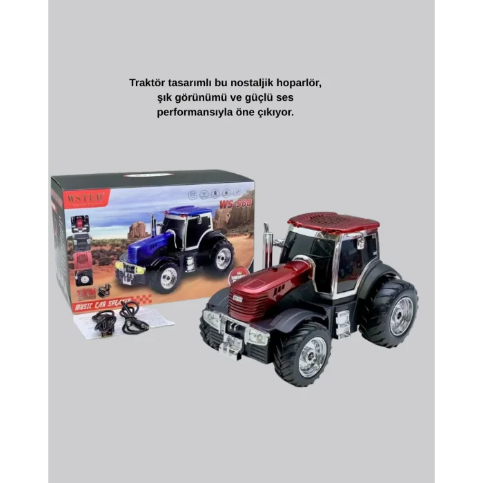 Bluetooth Nostaljik Traktör Hoparlör LED Işıklı 12W Güçlü Ses