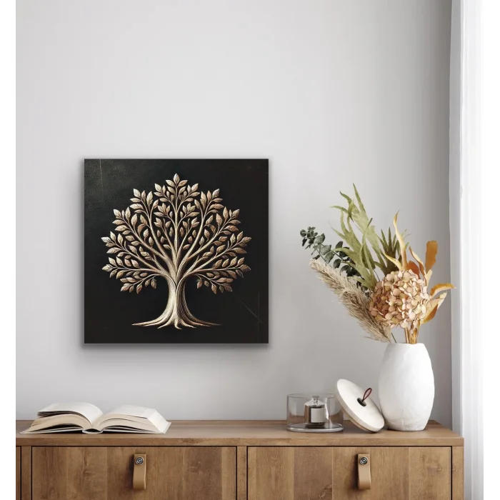 Bronz Ağaç Kanvas Tablo 60x60cm
