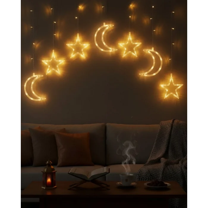Büyük Ay Yıldız Ramazan Led Işık Dekoratif Işıklı Süs