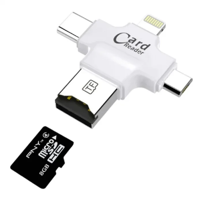 Card Reader 4in1 Type-C- İphone Lightning-Micro Usb Hafıza Kart Okuyucu-(5775)