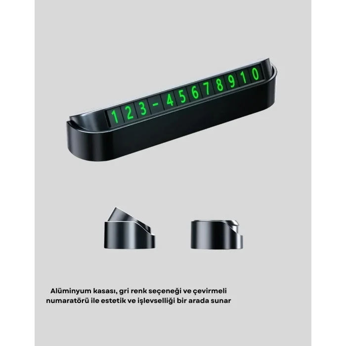 Çevirmeli Araç İçi Park Numaratörü – Alüminyum Gri, Kolay Montaj ve Net Görünüm