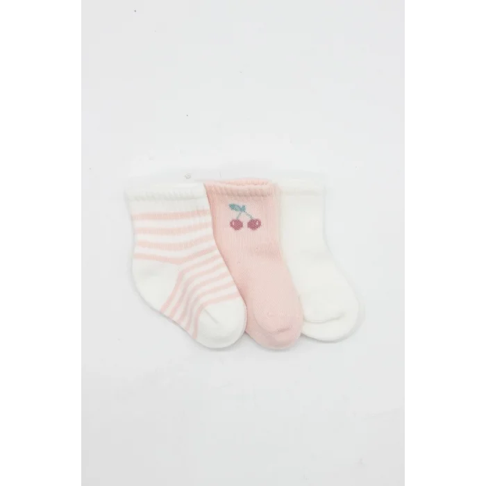 Cherry Girl 3lü Penye Soket Çorap 10138 Ekru