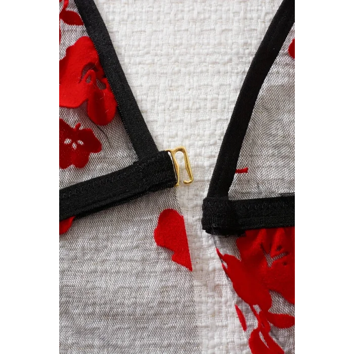 Çiçek Desenli Siyah Transparan Gecelik TM1319