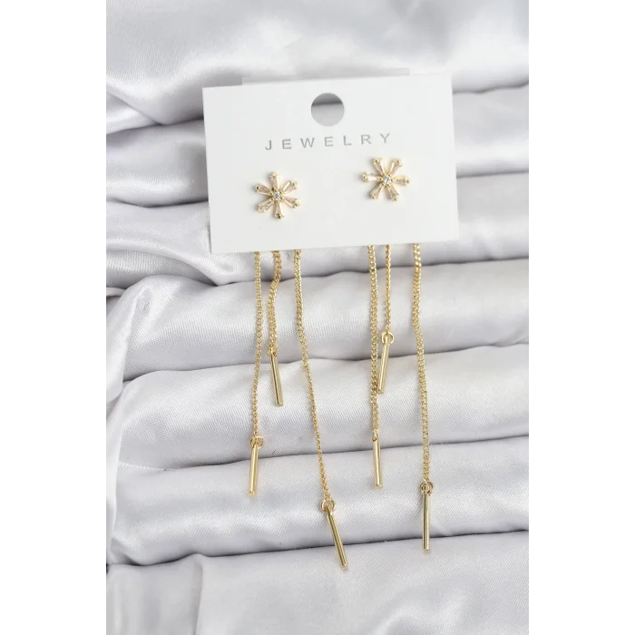 Çiçek Model Gold Pirinç Sallantılı Kadın Küpe
