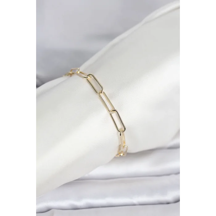CM 14K Gold Renk Kalın Ataç Zincir Model Kadın Bileklik