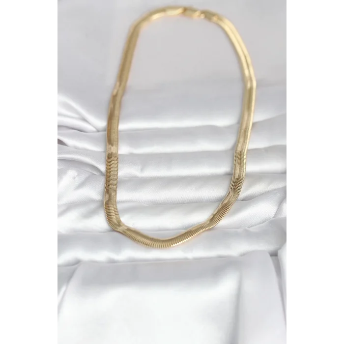 CM 14K Gold Renk Kalın Yassı Yılan Zincir Model 45 cm Kadın Kolye