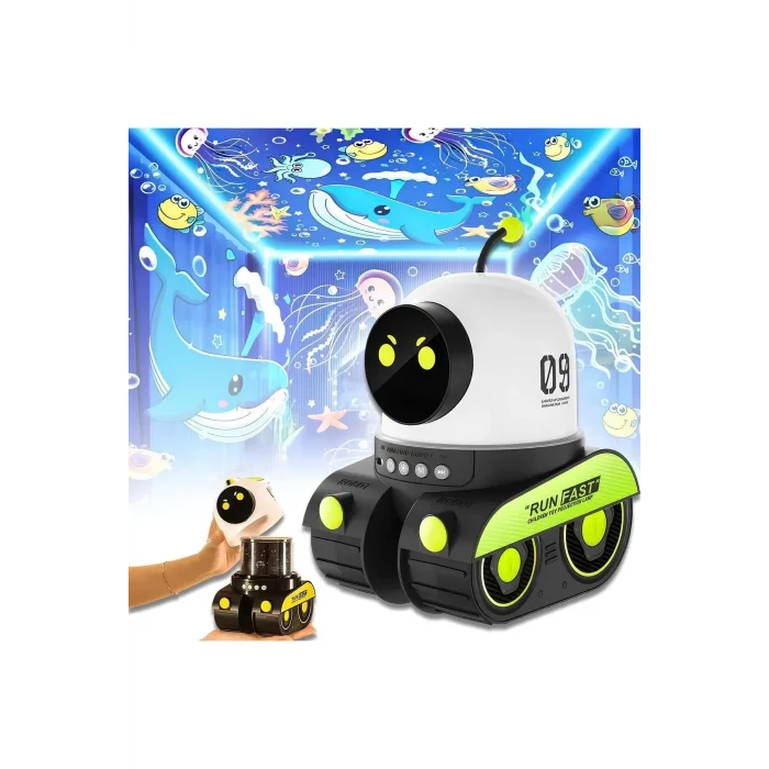 ÇOCUKLAR İÇİN EĞİTİCİ VE EĞLENCELİ ROBOT TEMALI PROJEKTÖR GECE LAMBASI