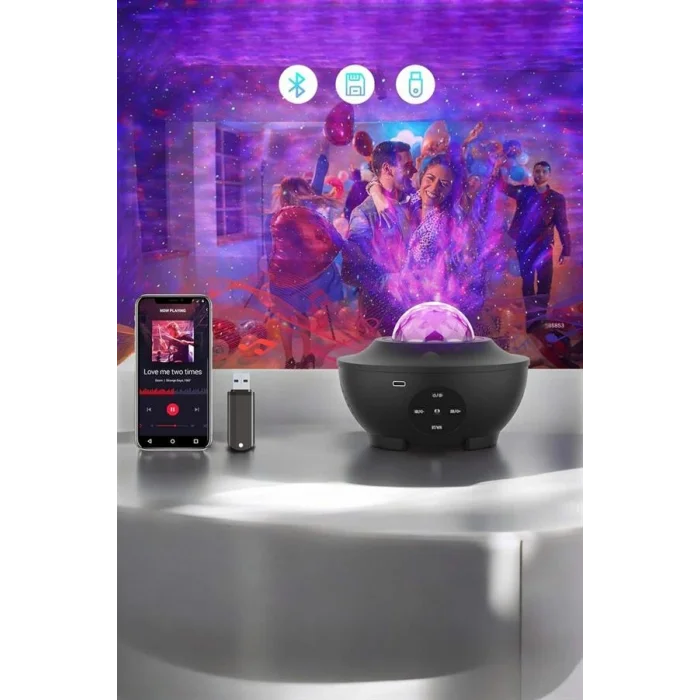 Çocuklara Özel Şarjlı Bluetooth Hoparlör Parti Led Lambası Yıldızlı Projeksiyon