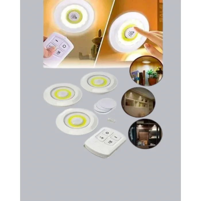 Çok Amaçlı Kullanım İçin Kablosuz Yapışkanlı 3 Lü Uzaktan Kumandalı Led Spot Lamba