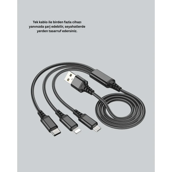 Çoklu USB Şarj Kablosu – 1,2m Hızlı Şarj, 3A Güçlü Akım