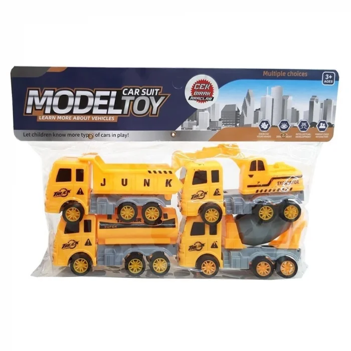 D026W 4 LÜ ÇEK BIRAK KAMYONLAR OYUNCAK İNŞAAT ARAÇLARI