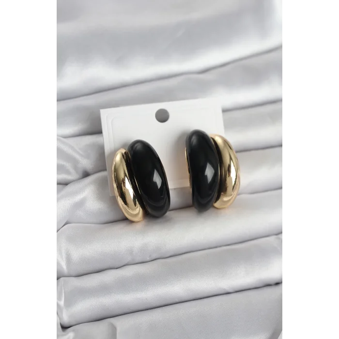Damla Model Siyah Vintage Gold Renk Kadın Küpe
