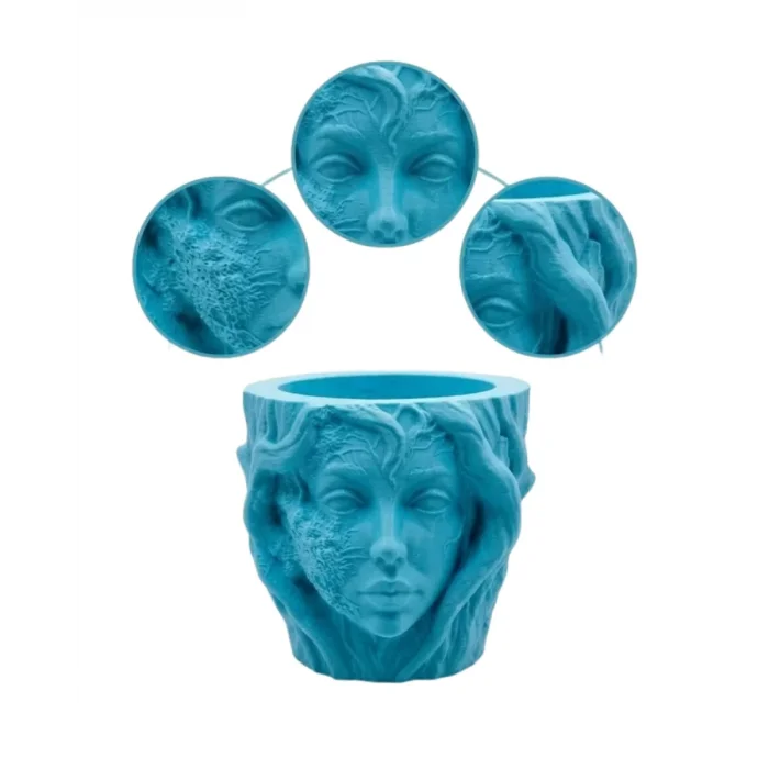 Dekoratif 3D Kadın Yüzü Ağaç Tasarımlı Saksı Vazo Modern Ev Dekoru
