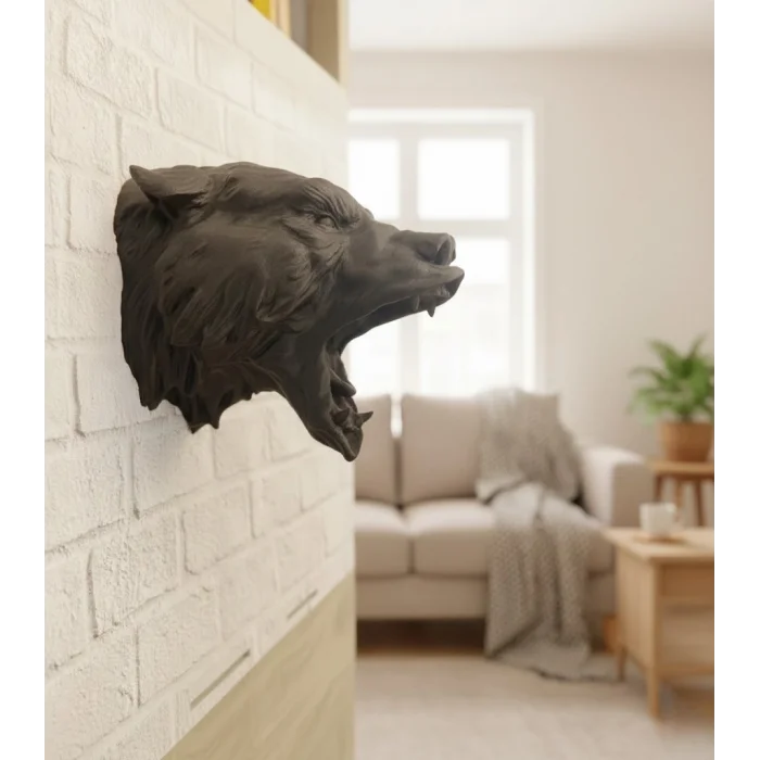 Dekoratif Asılabilir Siyah Ayı Başı 3D Duvar Heykeli 25x19 cm