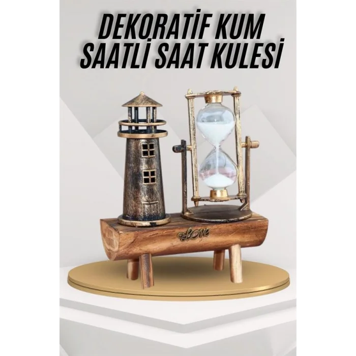Deniz Feneri Kum Saati Ahşap Görünümlü Vintage Tarz Biblo