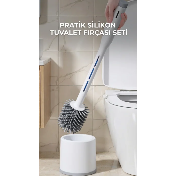 Deterjan Hazneli Silikon Tuvalet Fırçası Temizlik Seti
