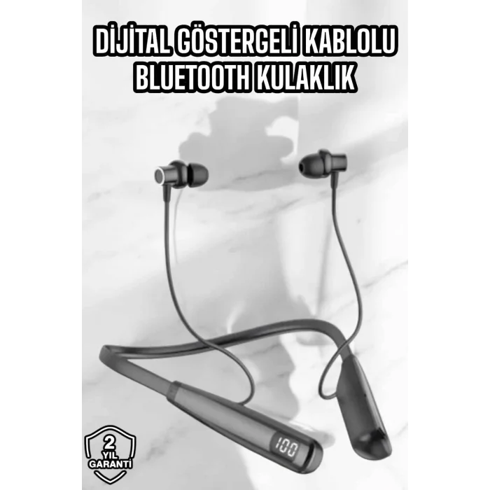 Dijital Göstergeli Kulak İçi Kablosuz Bluetooth Kulaklık Boyun Bantlı