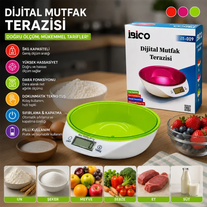 Dijital Kaseli Mutfak Terazisi 5kg/1g (Pilli)