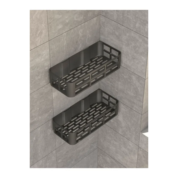 Duş İçi Yapışkanlı Banyo Rafı 2’li Set Delme Yok Güçlü Yapışkan Bantlı Organizer