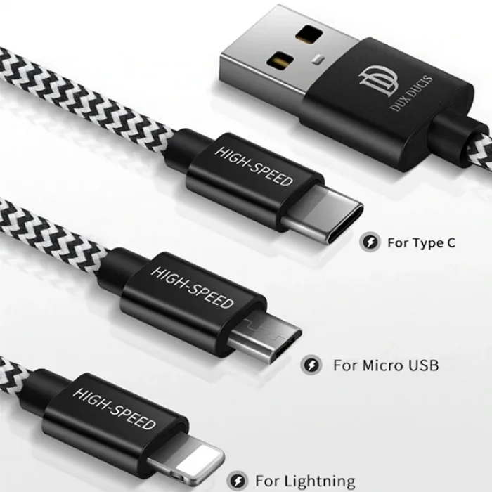 DUX DUCIS 3in1 Usb Type C-İPhone Ve Mikro Kopmaz Usb kablo Hızlı Şarj-(5775)