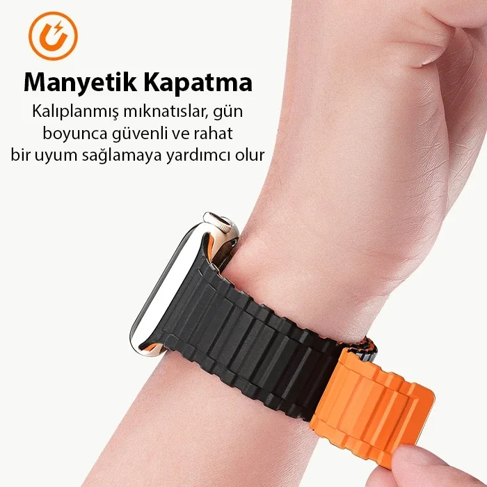 Dux Ducis Apple Watch 42/44/45MM için Manyetik Armor Silikon Kordon Kayış-(5775)