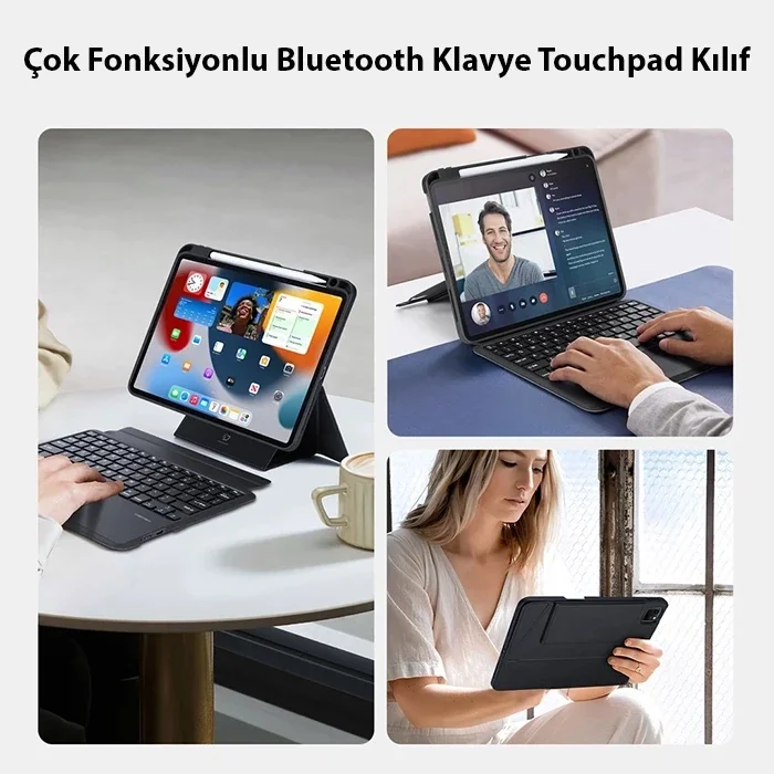 Dux Ducis iPad Pro 12.9 DK Series Kablosuz Bluetooth Klavye Touchpad Kılıf-(5775)