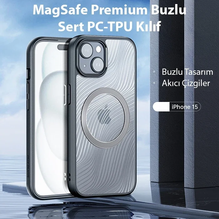 Dux Ducis iPhone 15 Aimo Series MagSafe Premium Buzlu Sert PC-TPU Kılıf-(5775)