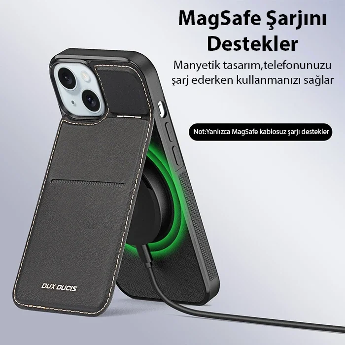 Dux Ducis iPhone 15 Plus Rafi Series MagSafe Premium Deri Kılıf-(5775)