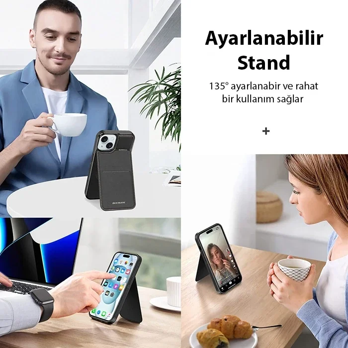 Dux Ducis iPhone 15 Plus Rafi Series MagSafe Premium Deri Kılıf-(5775)