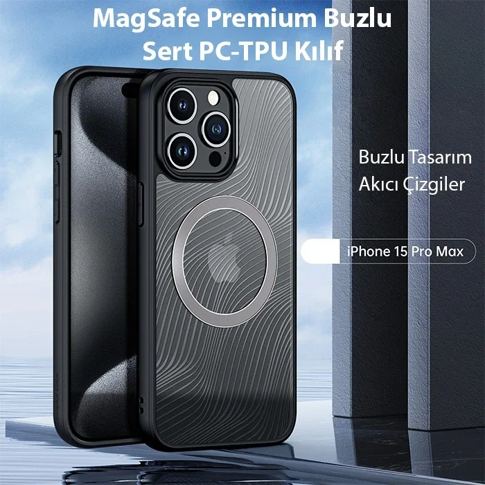 Dux Ducis iPhone 15 Pro Max Aimo Series MagSafe Premium Buzlu Sert PC-TPU Kılıf-(5775)