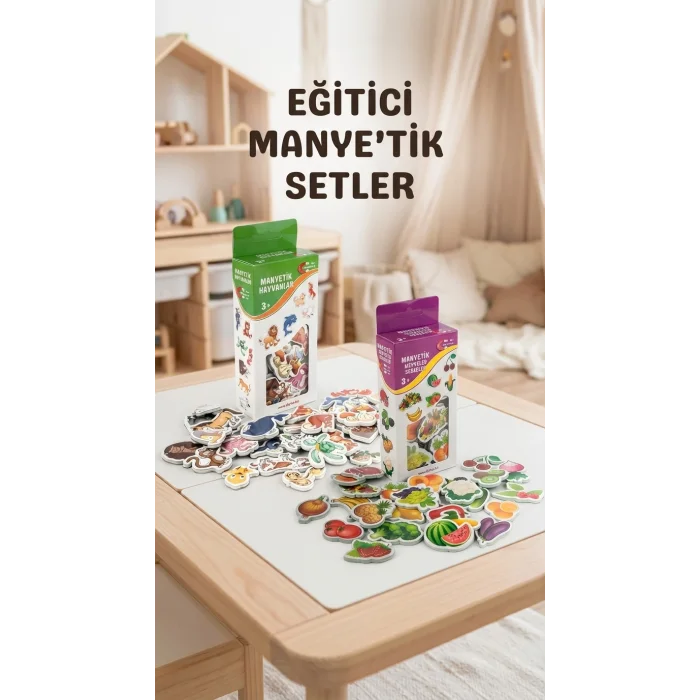 Eğitici Manyetik 30 Parça Hayvan ve 26 Parça Sebze-Meyve Seti