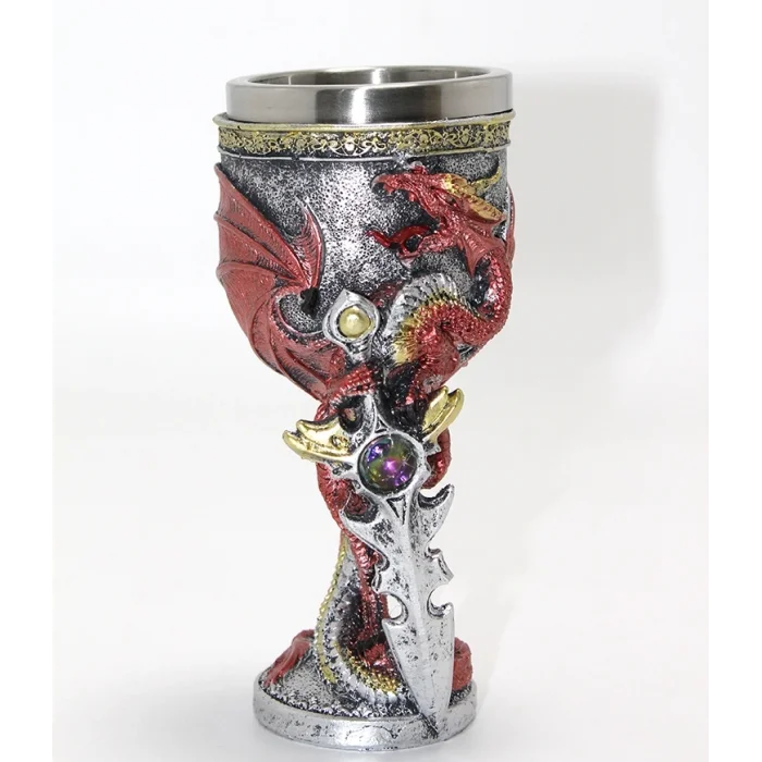 Ejderha Ve Kılıç Temalı 3D Kabartmalı Çelik Kadeh Bardak