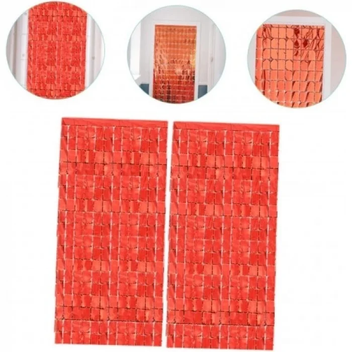 Kırmızı Disko Dikdörtgen Kesim Kapı Perdesi