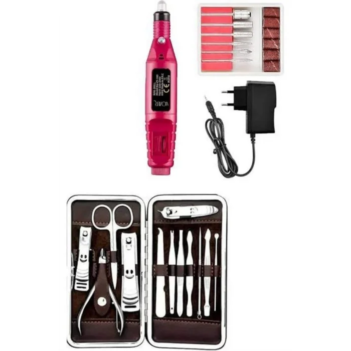Elektrikli Manikür Pedikür Seti İkili Set 12 Parça Tırnak Bakımı Törpü Protez Çıkarma