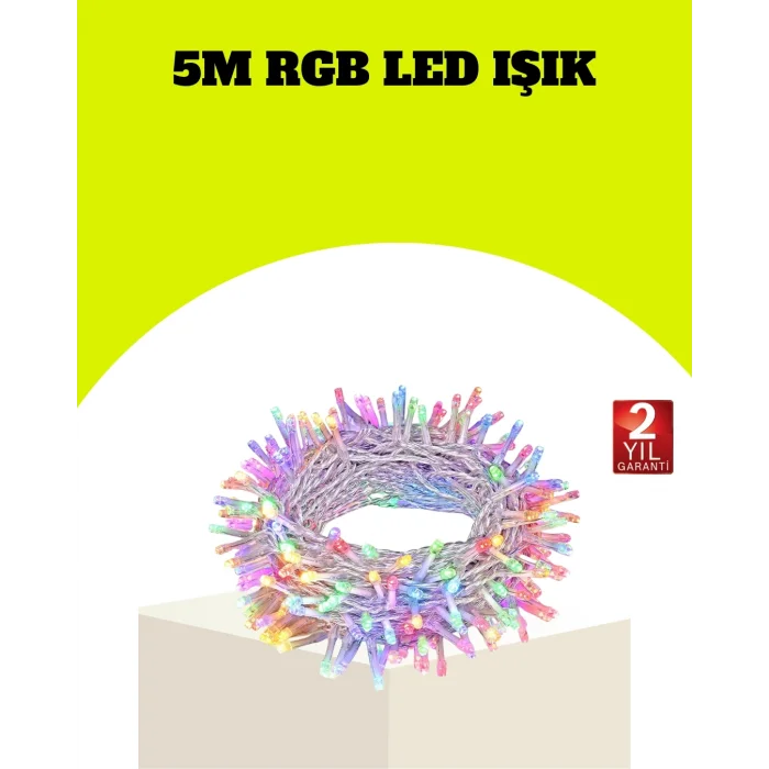 Enerji Tasarruflu Şeffaf Kablo 5 m 50 LED Dekor Işık